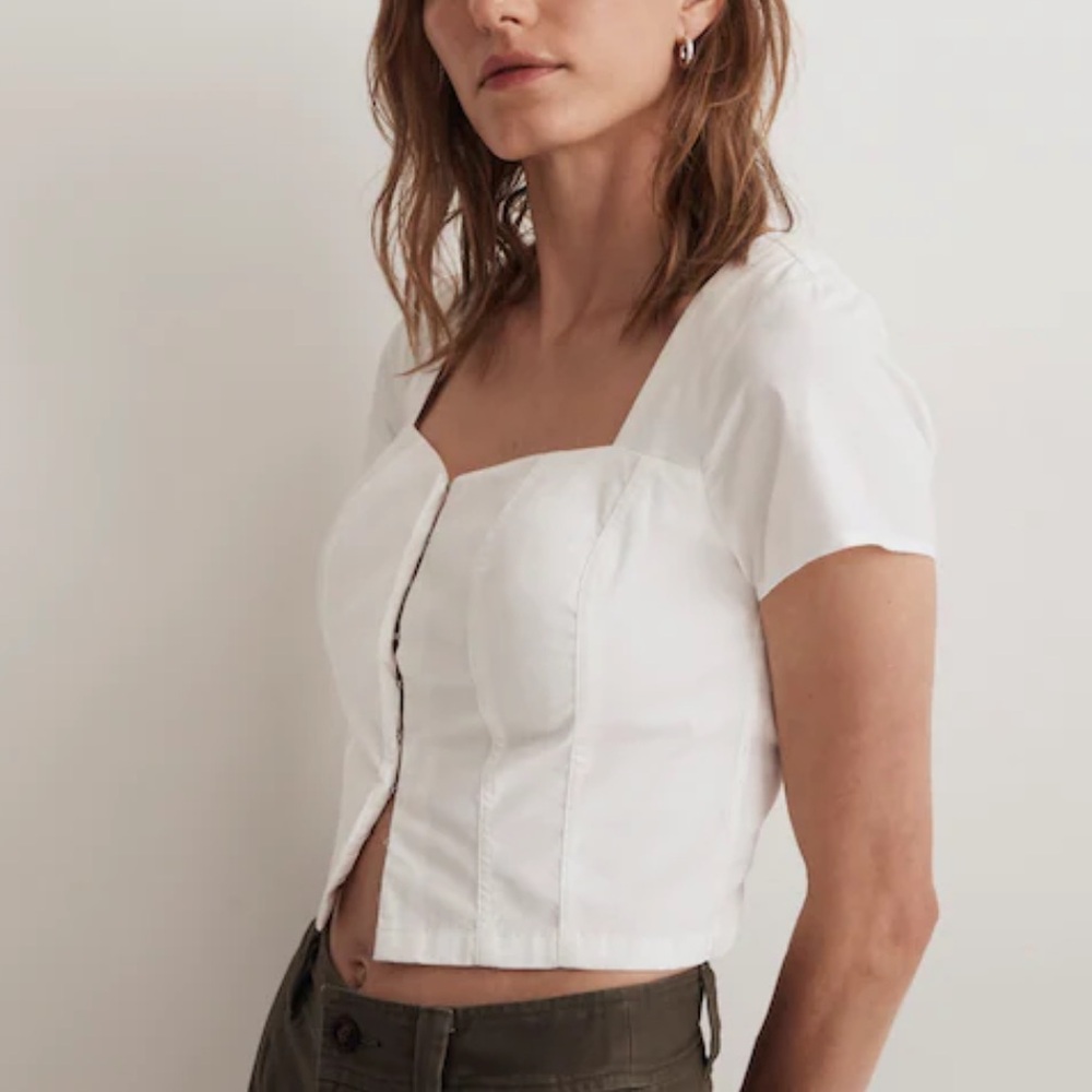 Madewell • Stark White Poplin Hook Front Top EUC